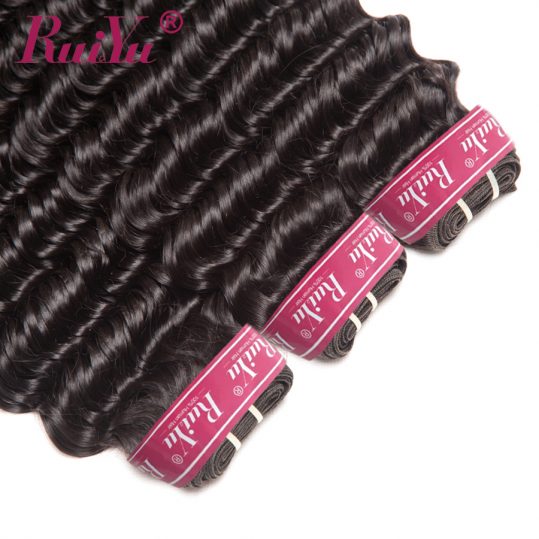 RUIYU Human Hair Bundles Deep Wave Brazilian Hair Weave Bundles Natural Color Non Remy Hair Extensions Can Buy 3 Or 4 Bundles