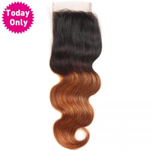 [TODAY ONLY] Ombre Brazilian Body Wave Bundles Lace Closure With Baby Hair Two Tone Human Hair Bundles 1b 30 Non Remy Hair