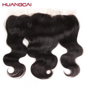 Huangcai Ear To Ear Lace Frontal Closure 13x4 With Baby Hair one bundles 100% Body Wave Human Hair Closures Non Remy HairLine