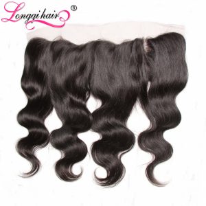 Longqi Hair 13"x4" Ear to Ear Brazilian Body Wave Lace Frontal Closure Free Part Natural Black Non-Remy Human Hair 120% Density