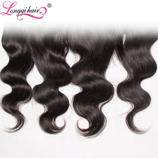 Longqi Hair 13"x4" Ear to Ear Brazilian Body Wave Lace Frontal Closure Free Part Natural Black Non-Remy Human Hair 120% Density