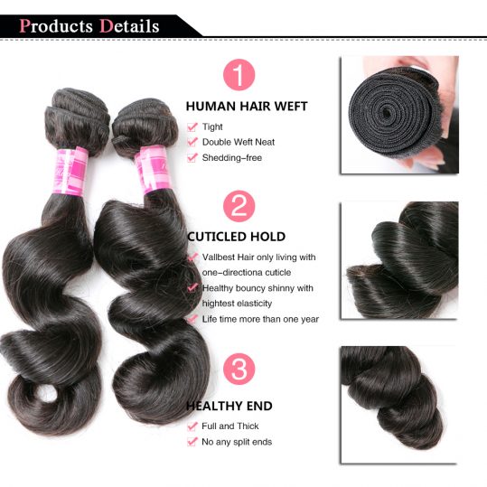 Brazilian Hair Weave Bundles Brazilian Loose Wave Bundles Human Hair Extension #1B Natural Black #1 Jet Black Color Non-Remy