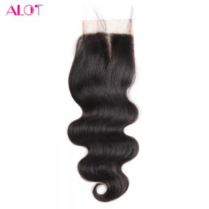 ALOT HAIR Brazilian Body Wave Middle Part Lace Closure Non-Remy Human Hair With Baby hair 130% Density Can Be Dyed And Bleached