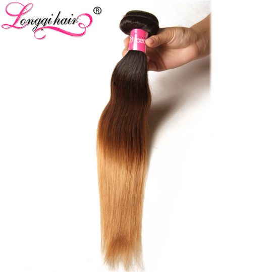 Longqi Hair Ombre Brazilian Straight Hair Weave Bundles T1B/4/27 Three Tone Color Non Remy Human Hair Weaving 16"-26"