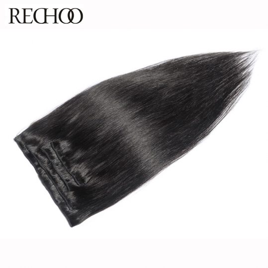 Rechoo Straight Brazilian Non-remy Hair #1B Natural Black Color 100% Human Hair Clip In Extensions 100 Gram 16 18 20 inches