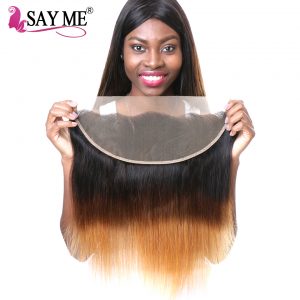 SAY ME 13x4 Ear To Ear Brazilian Straight Pre Plucked Lace Frontal Closure Ombre T1B/4/30 Non Remy Three Tone Human Hair