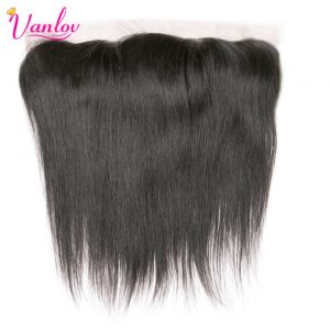 Vanlov Brazilian Straight Lace Frontal Closure With Baby Hair 13x4 Ear To Ear Non Remy Human Hair Natural Color Jet Black