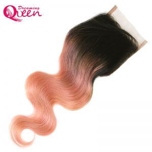 Dreaming Queen Hair Rose Gold Color Body Wave 4x4 Lace Closure  Ombre Brazilian 100% Human Hair With Baby Hair No Remy Hair