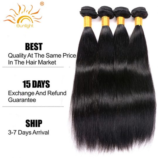 Sunlight Human Hair Brazilian Straight Hair Weave Bundles Non-Remy Human Hair Extensions Free Shipping 1b Can Buy 4 or 3 Bundles
