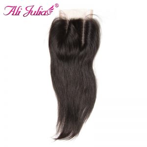 Ali Julia Human Non Remy Hair Lace Closure Three Part Straight 4*4 Natural Color 120% Density