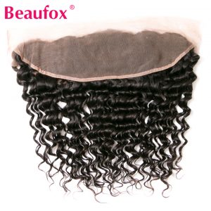 Beaufox Brazilian Deep Wave Lace Frontal Closure 13x4 Non-remy Ear To Ear Human Hair Frontal Natural Black Free Shipping
