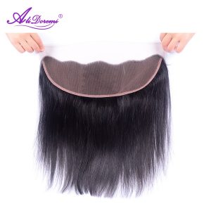 Alidoremi Brazilian Straight Hair Non-Remy Hair 13x4 Ear To Ear Lace Frontal Closure Natural color 100% Human hair weave