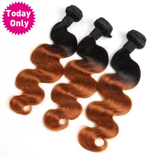 [TODAY ONLY] Ombre Brazilian Hair Body Wave Bundles 1b 30 Two Tone Human Hair Weave Bundles Non Remy Hair Can Buy 3 or 4 Pcs