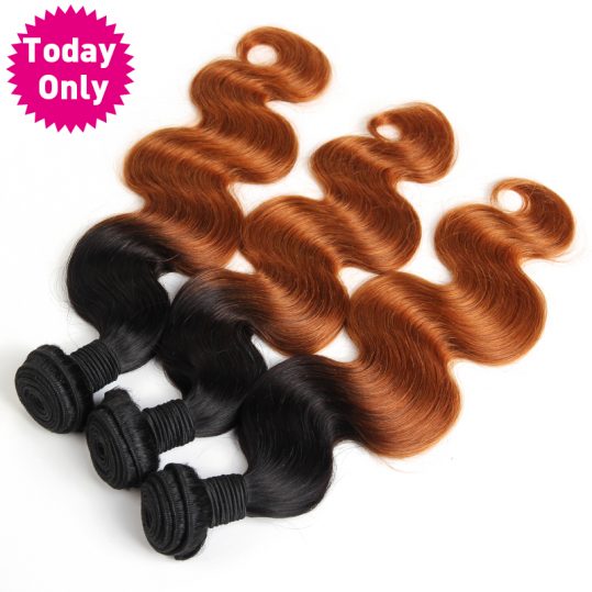 [TODAY ONLY] Ombre Brazilian Hair Body Wave Bundles 1b 30 Two Tone Human Hair Weave Bundles Non Remy Hair Can Buy 3 or 4 Pcs