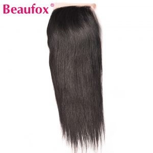 Beaufox Human Hair Lace Closure Brazilian Straight Hair Closure 4x4 Inch Free Part 120% Density Non-remy Hair Free Shipping