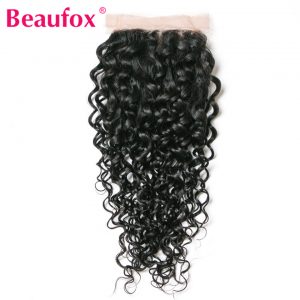 Beaufox Brazilian Water Wave Lace Closure 4x4 100% Human Hair Non-remy Free Part Medium Brown 8-20 Inches