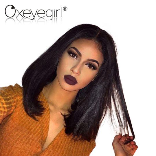 Oxeye girl 12"x6" Lace Front Human Hair Wigs 150% Density Brazilian Straight Hair Non Remy Hair Short Bob Wig With Baby Hair