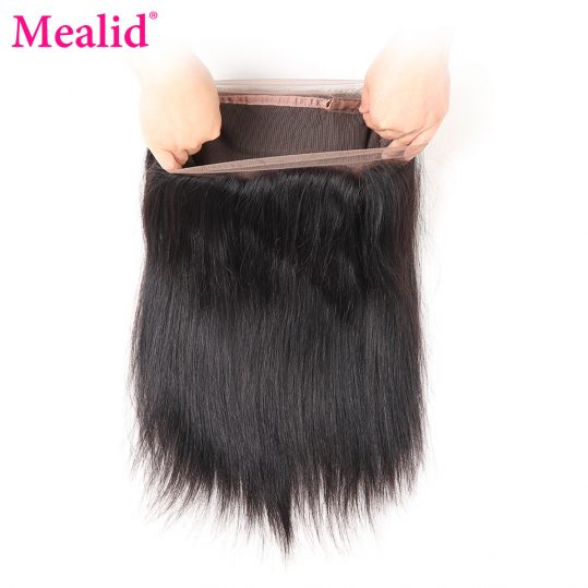 [Mealid] Brazilian Straight Hair Pre Plucked 360 Lace Frontal With Baby Hair 10"-20" Natural Color Non-remy Human Hair Closure