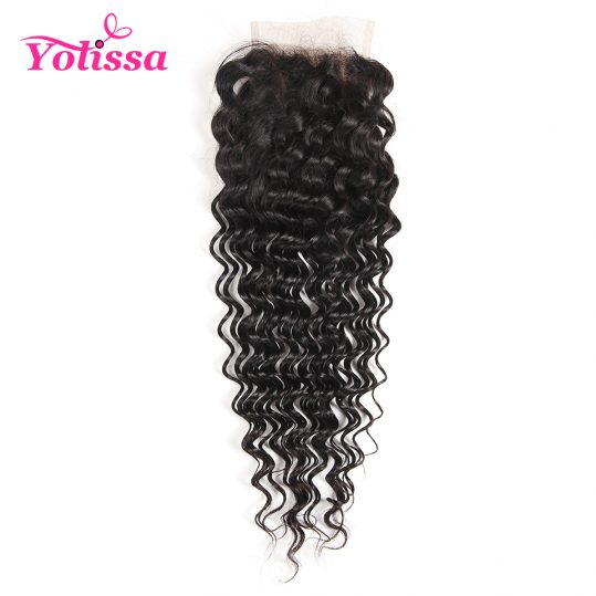 Yolissa Hair Brazilian Deep Wave Closure Free Part Natural Color 100% Human Hair 4x4 Lace Closure non-remy Hair