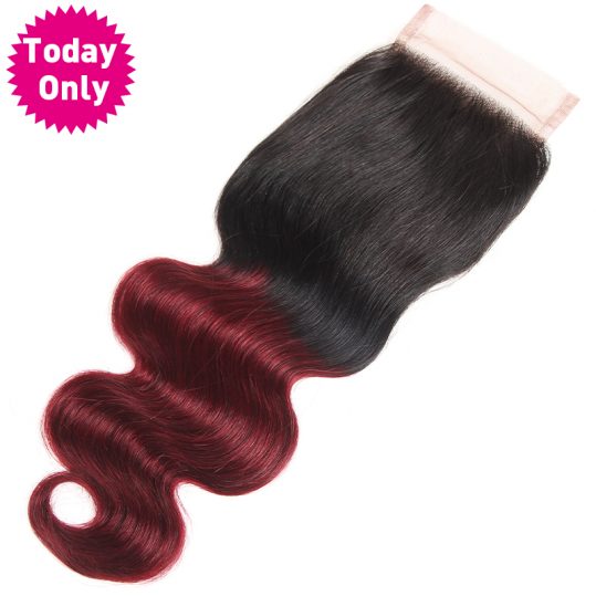[TODAY ONLY] Burgundy Brazilian Hair Body Wave Bundles 1b 99J Lace Closure With Baby Hair Ombre Human Hair Bundles Non Remy Hair