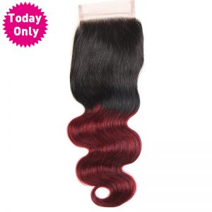 [TODAY ONLY] Burgundy Brazilian Hair Body Wave Bundles 1b 99J Lace Closure With Baby Hair Ombre Human Hair Bundles Non Remy Hair