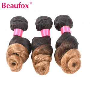 Beaufox 1B/27 Ombre Hair Weave Brazilian Loose Wave 100% Human Hair Bundle Non-remy 2 Tone Color 100g/Piece