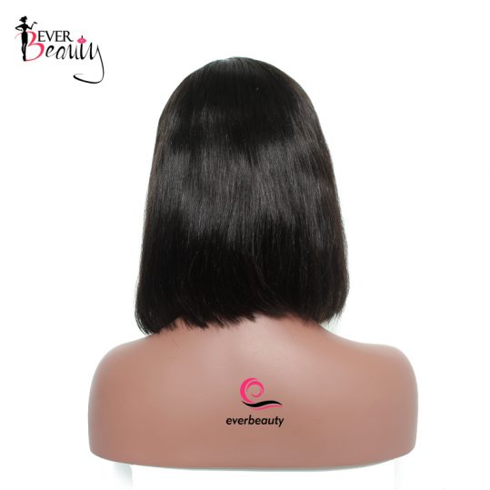 Ever Beauty Short Lace Front Human Hair Wigs Straight 180% Density Bob Wig Brazilian Non-remy Hair Natural Black Color