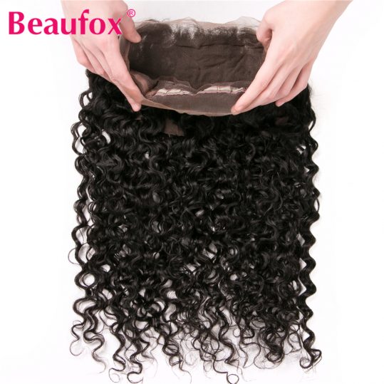 Beaufox Deep Wave 360 Lace Frontal Closure With Baby Hair Brazilian Hair 100% Human Hair Bundles Natural Color Closure Non-remy