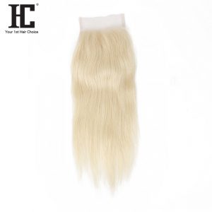 HC HAIR PRODUCTS 613 Blonde Lace Closure 4x4 Inch Brazilian Straight Non Remy Human Hair Free Part With Baby Hair Bleached Knots