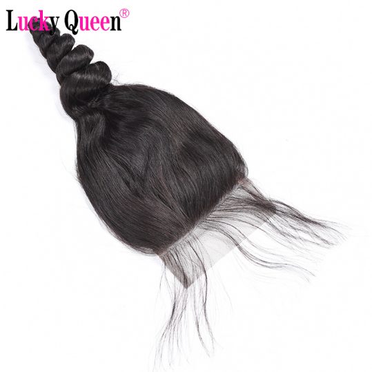 Lucky Queen HairBrazilian Loose Wave Lace Closure Free Part Human Hair Closure Non Remy Hair 130% Density 8"-20" Natural Color