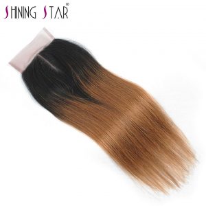 Blonde 1B 30 Ombre Closure Brazilian Straight Weave 4*4 10''-18'' Hand Tied Shining Star Human Hair Ombre Closure Non Remy Hair