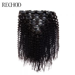 Rechoo African American Kinky Curly Clip In Hair Extensions Non-remy Brazilian 100% Human Hair 16-26 inches Full Head Set