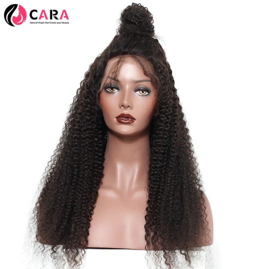 CARA Kinky Curly Lace Front Human Hair Wigs For Black Women 130% Density Brazilian Natural Color Pre Plucked Non-Remy Hair