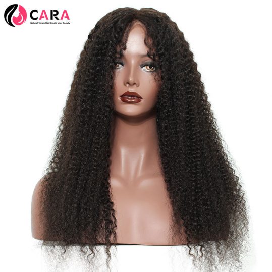 CARA Kinky Curly Lace Front Human Hair Wigs For Black Women 130% Density Brazilian Natural Color Pre Plucked Non-Remy Hair