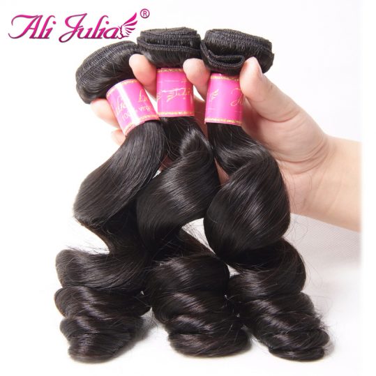 Ali Julia Brazilian Loose Wave Hair Bundles Natural Black Human Hair Weaves 16 inches to 26 inches Non Remy Hair Extension