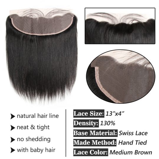 Soft Feel Hair Brazilian Straight Frontal 13x4 Ear To Ear Lace Frontal Closure Free Part Non Remy Human Hair Natural Color