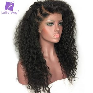 Luffy 180% Density Brazilian Non Remy Hair 13*6 Curly Lace Front Human Hair Wigs For Black Women Natural Color 6inch Deep Part