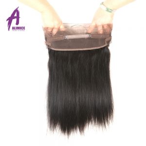 Alimice Hair Brazilian Straight Hair 360 Lace Frontal Closure 100% Human Hair 10-20inch Natural Color Non Remy Hair
