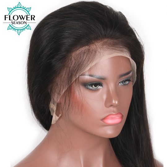 FlowerSeason Natural Hairline Straight Human Hair Lace Front Wig Glueless With Baby Hair For Black Woman Brazilian Non-Remy Hair