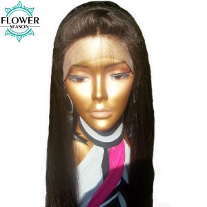 FlowerSeason Natural Hairline Straight Human Hair Lace Front Wig Glueless With Baby Hair For Black Woman Brazilian Non-Remy Hair