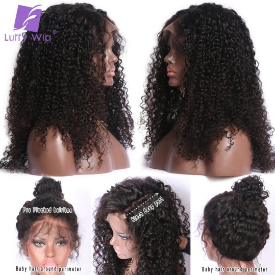 Luffy Non-Remy Kinky Curly Deep Part Pre Plucked Lace Front Wigs Brazilian Human Hair Natural Color 130 denisty for Black Women