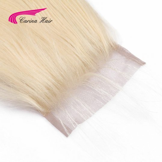 Carina Hair Brazilian Non-Remy Human Hair Pure 613 Blonde Straight Hair Swiss Lace 4*4  Lace Closure With Baby Hair Free Part