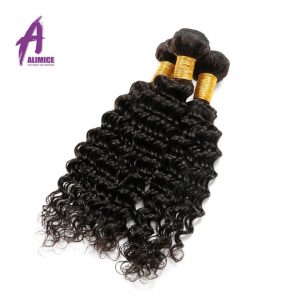 Alimice Deep Wave Brazilian Hair Weave Bundles Non Remy Hair Extension 100% Human Hair Bundles Natural Color 10-26inch