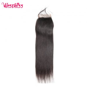 West Kiss 100% Human Hair Lace Closure 4X4 Free Part Peruvian Straight Hair Closure 130% Density Non-Remy Hair Free Shipping