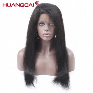 HuangCai Pre Plucked 360 Lace Frontal Closure With Baby Hair One Bundle Peruvian Straight Hair Closure Hairline Non Remy