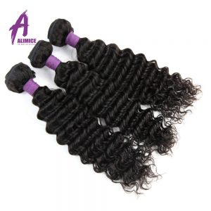 Peruvian Deep Wave Hair Bundles Human Hair Weave Bundles Extension Alimice Non-Remy Hair Machine Double Weft Natural Color