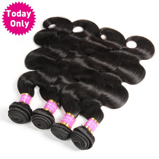 [TODAY ONLY HAIR] Peruvian Body Wave Bundles 100% Human Hair Weave Bundles Natural Black Color Non Remy Hair Can Buy 3 or 4 Pcs