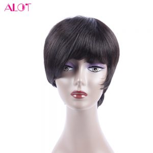 ALOT 150% Density None Lace Human Hair Wigs Short Bob For Black Women With Baby Hair Pre Plucked Peruvian Non-remy Hair