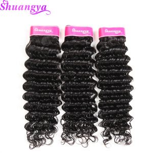 Shuangya Deep Wave Peruvian Hair Weave Bundles 10-28 Inch Human Hair Extensions Natural Color Peruvian Hair Weaving Non Remy