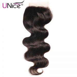 UNICE HAIR 1 Piece Malaysian Body Wave Closure Free Part Non-Remy Hair Lace Closures 4"x4" Swiss Lace Natural Human Hair